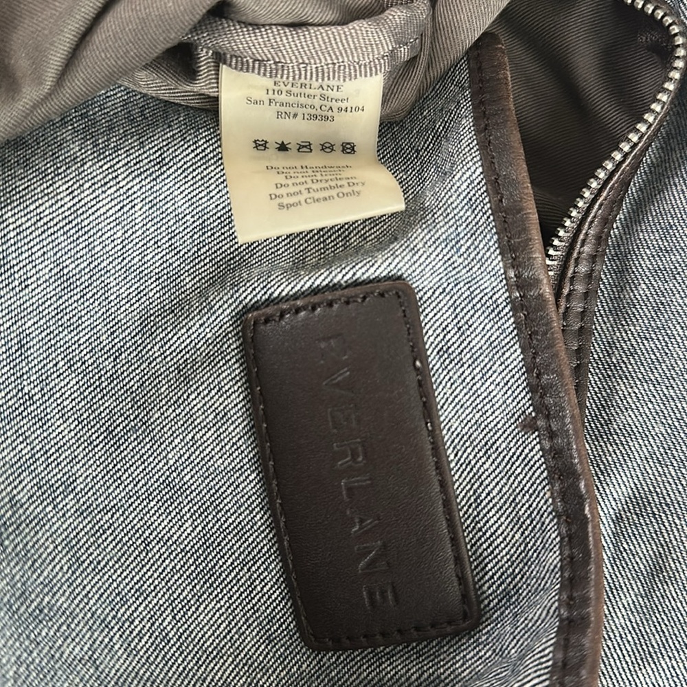 Everlane Gray Tote Bag Brown‎ Leather Handles Zip Closure & Inner Pocket - Picture 4 of 8